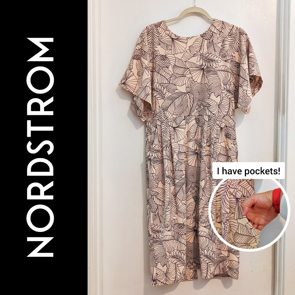 Nordstrom Superfoxx Stretch Pink and Purple Floral Midi Dress with pockets Sz XL